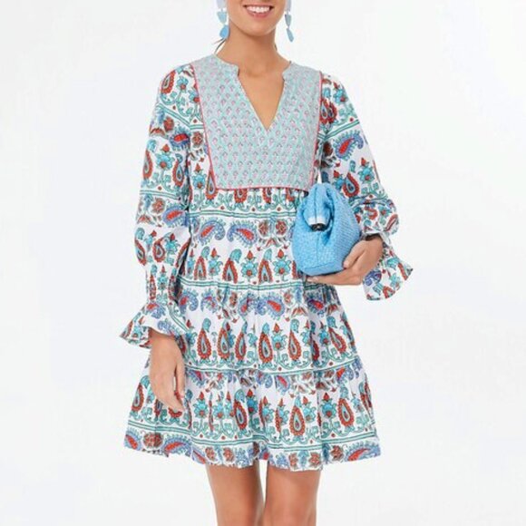 New Tuckernuck Kenzo 100% Cotton Block Print Mini Dress Seagrass XS - Picture 1 of 7